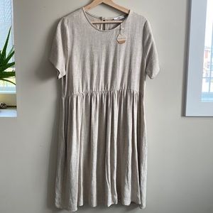 Beige linen babydoll maternity dress